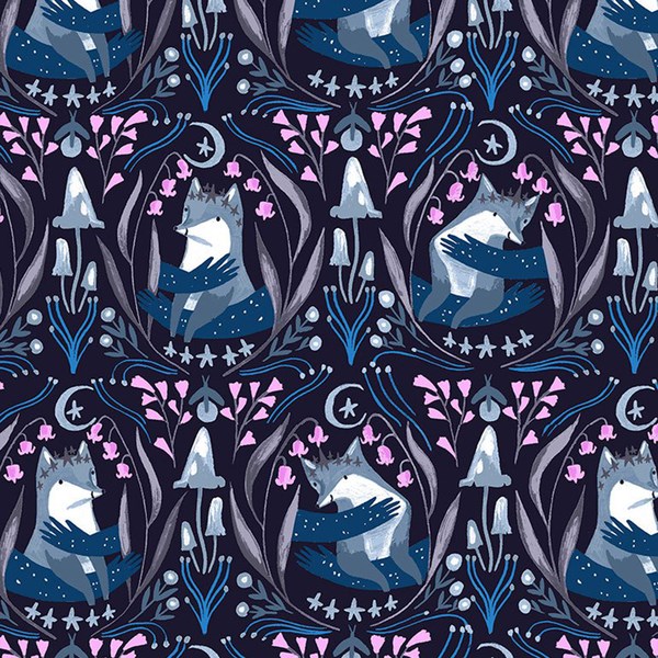 Lantern Light Foxes - Indigo