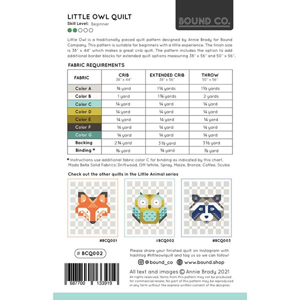 Little Owl Quilt Pattern | Bound Co.