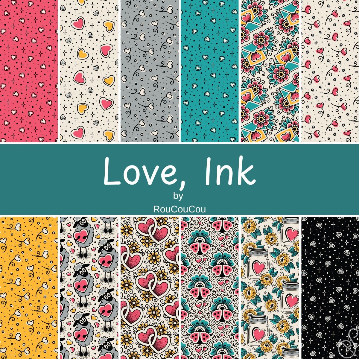 Love, Ink Fat Quarter Bundle | RouCouCou | 12 FQs