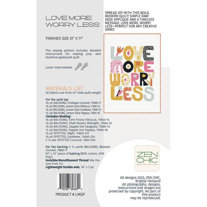 Love More Worry Less Quilt Pattern | Zen Chic
