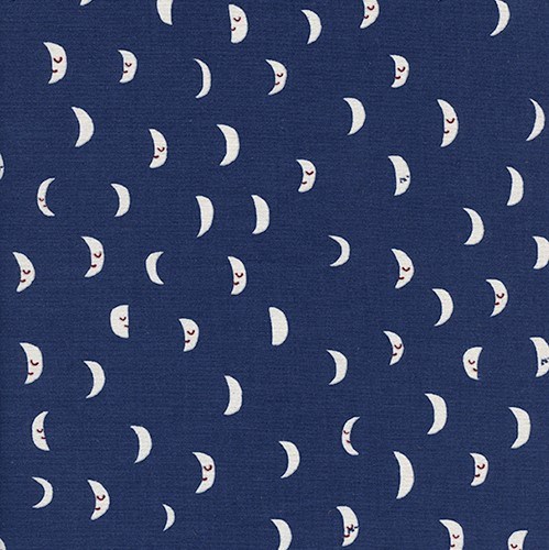 Many Moons in Navy - White Pigment UNBLEACHED QUILTING COTTON