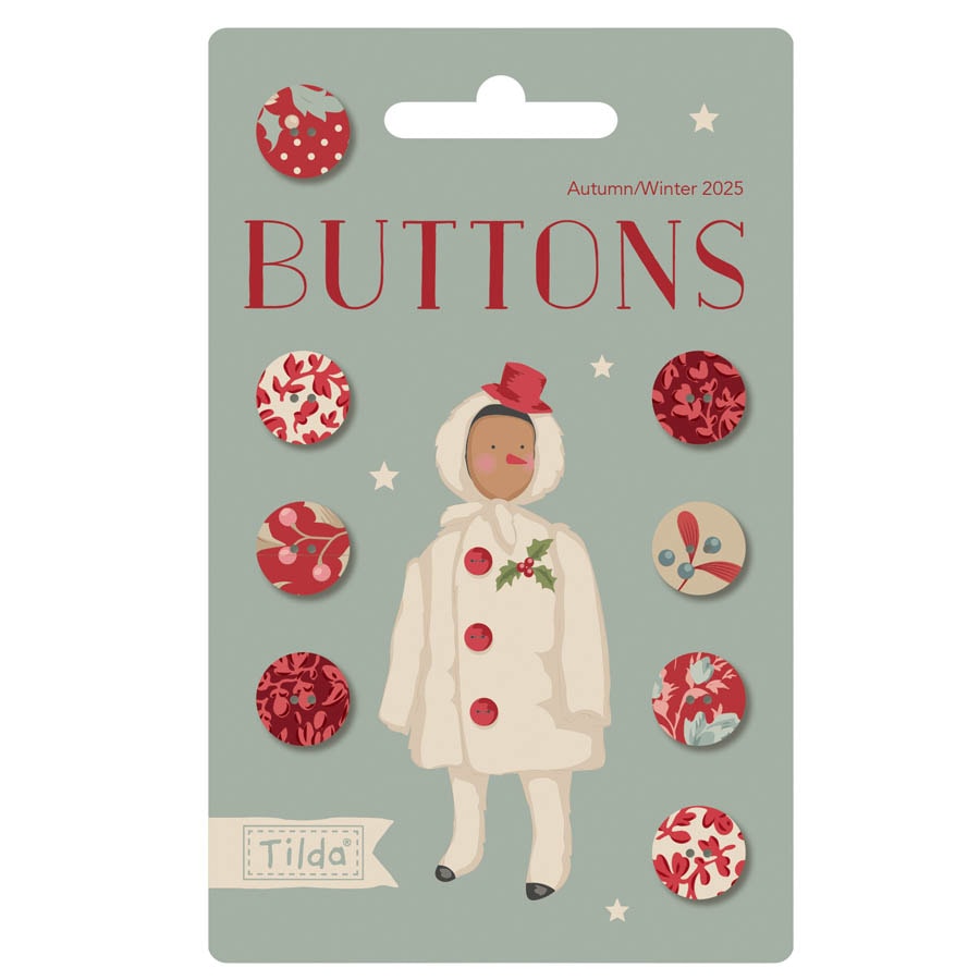 Merry Little Christmas Buttons | Tilda Fabrics - Red 12mm Set of 8
