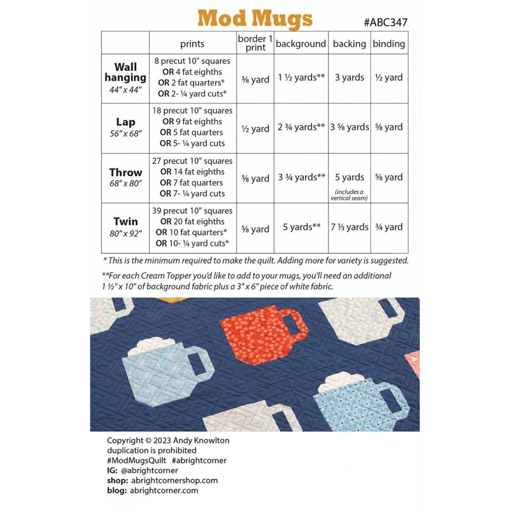 Mod Mugs Quilt Kit