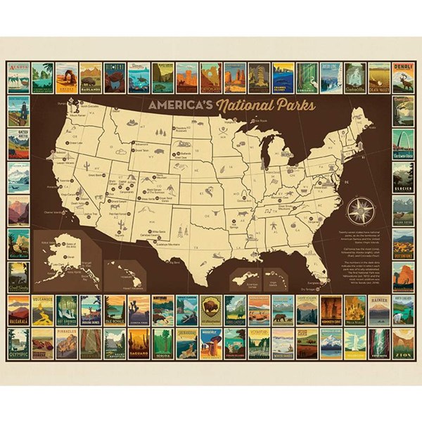 National Parks Poster Panel - USA Map
