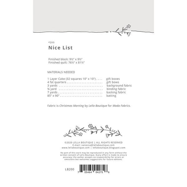 Nice List Quilt Pattern | Lella Boutique
