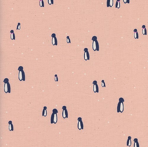 Penguin Party in Blue UNBLEACHED QUILTING COTTON