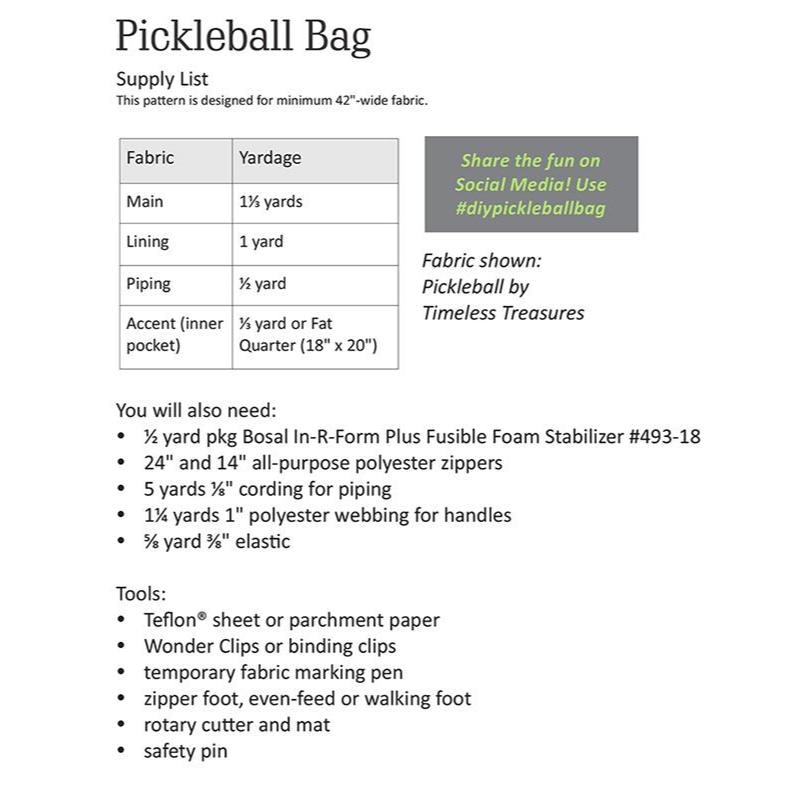 Pickleball Bag Pattern | Poor House Quilt Designs
