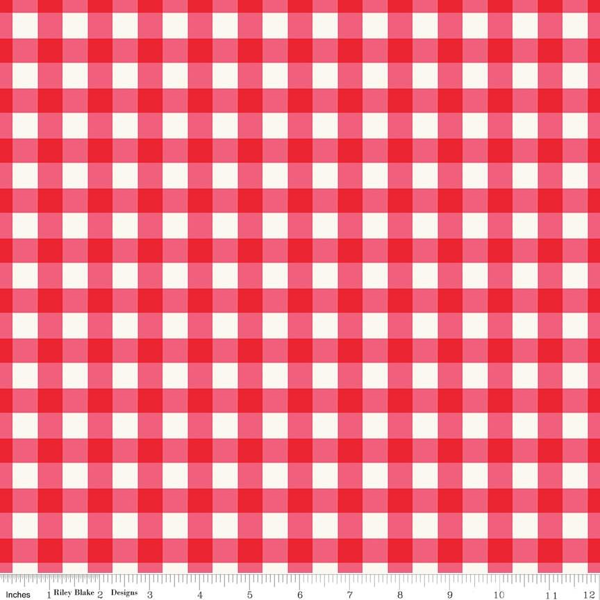 Picnic Florals Gingham - Red WIDE