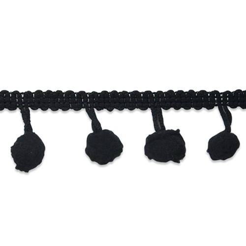 Pom Fringe Trim in Black One Yard