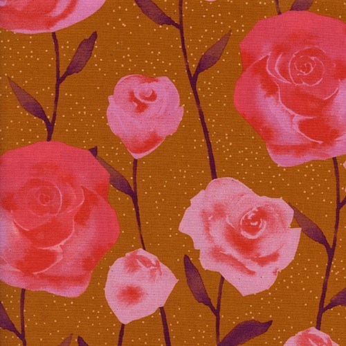Roses in Caramel UNBLEACHED QUILTING COTTON