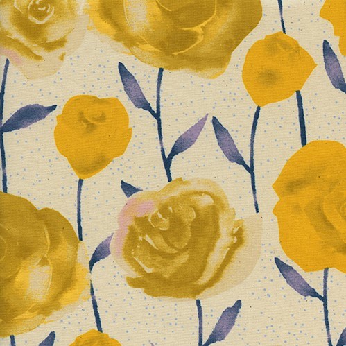 Roses in Yellow UNBLEACHED QUILTING COTTON