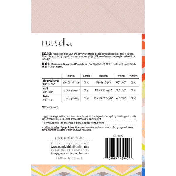 Russell Quilt Pattern by Carolyn Friedlander