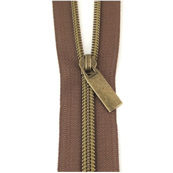 Sallie Tomato 108'' #5 Zipper by the Yard + 9 Pulls  - Antique, Brown Tape
