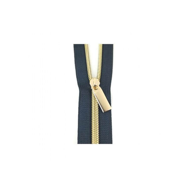 Sallie Tomato 108'' #5 Zipper by the Yard + 9 Pulls  - Gold, Navy Tape
