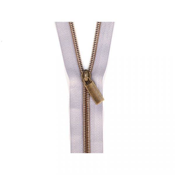 Sallie Tomato 108'' #5 Zipper by the Yard + 9 Pulls  - Antique, Grey Tape