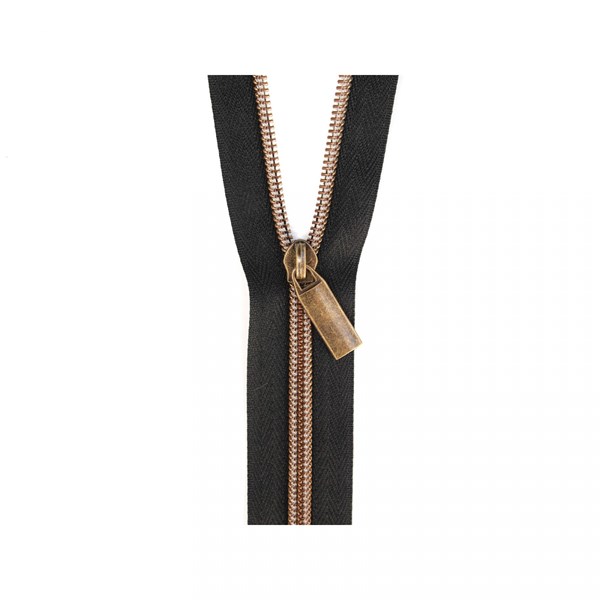 Sallie Tomato 108'' #5 Zipper by the Yard + 9 Pulls  - Antique, Black Tape
