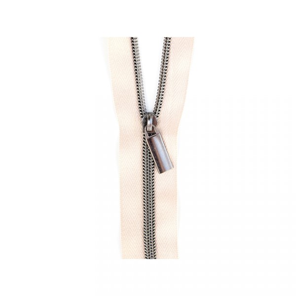 Sallie Tomato 108'' #5 Zipper by the Yard + 9 Pulls  - Gunmetal, Beige Tape