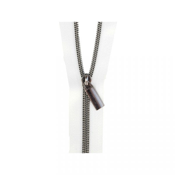 Sallie Tomato 108'' #5 Zipper by the Yard + 9 Pulls  - Gunmetal, White Tape