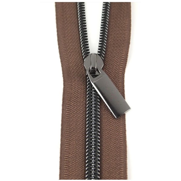 Sallie Tomato 108'' Zipper by the Yard + 9 Pulls - Gunmetal, Brown Tape