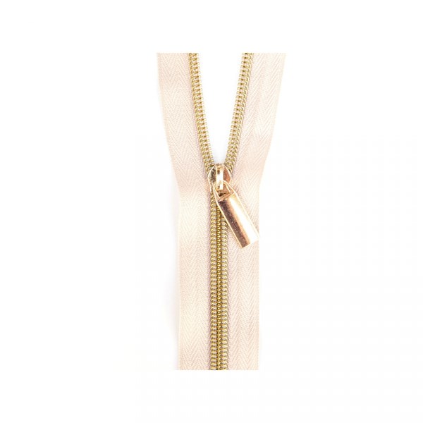 Sallie Tomato 108'' #5 Zipper by the Yard + 9 Pulls  - Gold, Beige Tape