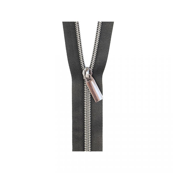 Sallie Tomato 108'' Zipper by the Yard + 9 Pulls - Gunmetal, Black Tape