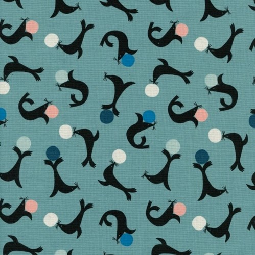Seal Circus in Blue UNBLEACHED COTTON
