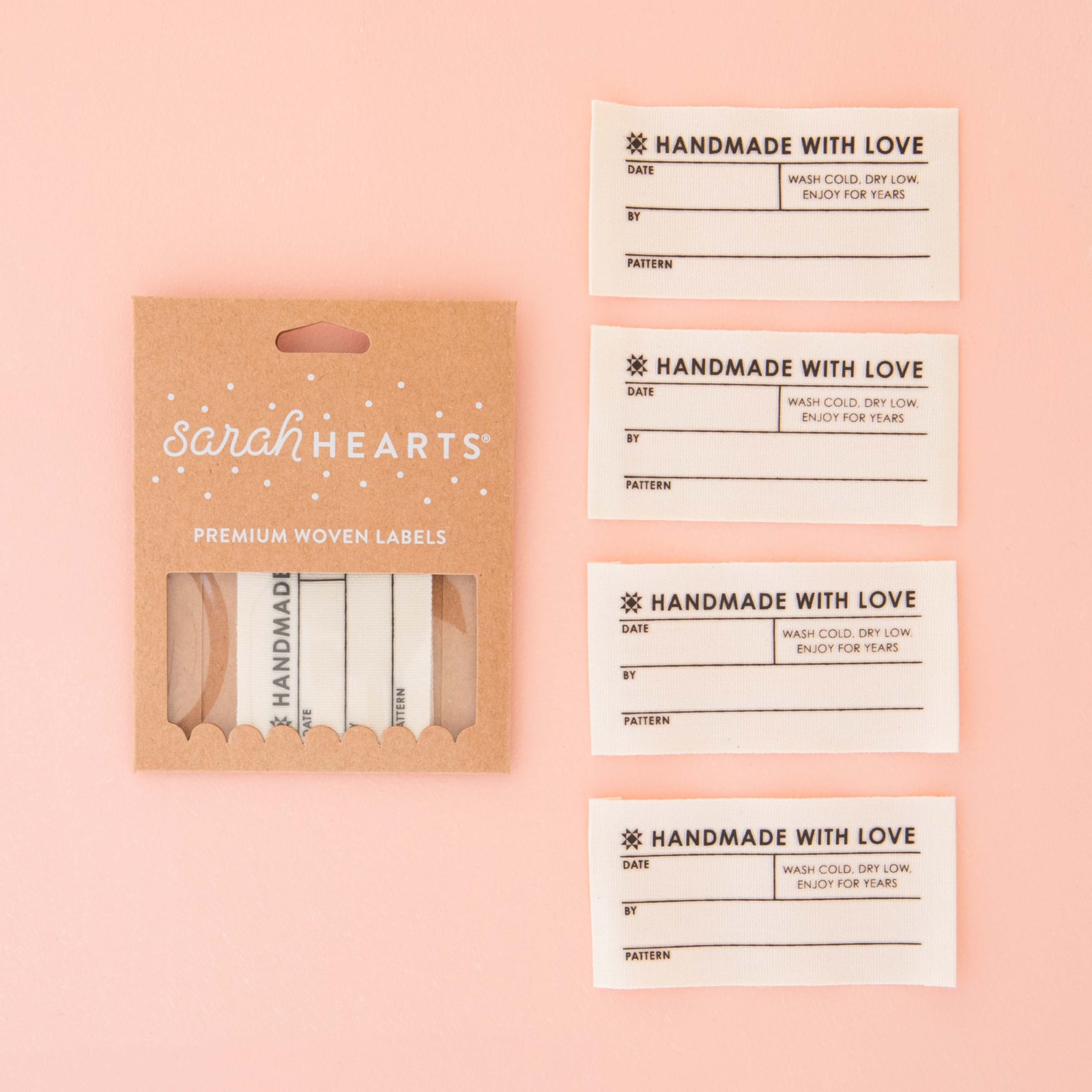 Sew In Labels | Sarah Hearts - Quilt Info Large - 4 Pack