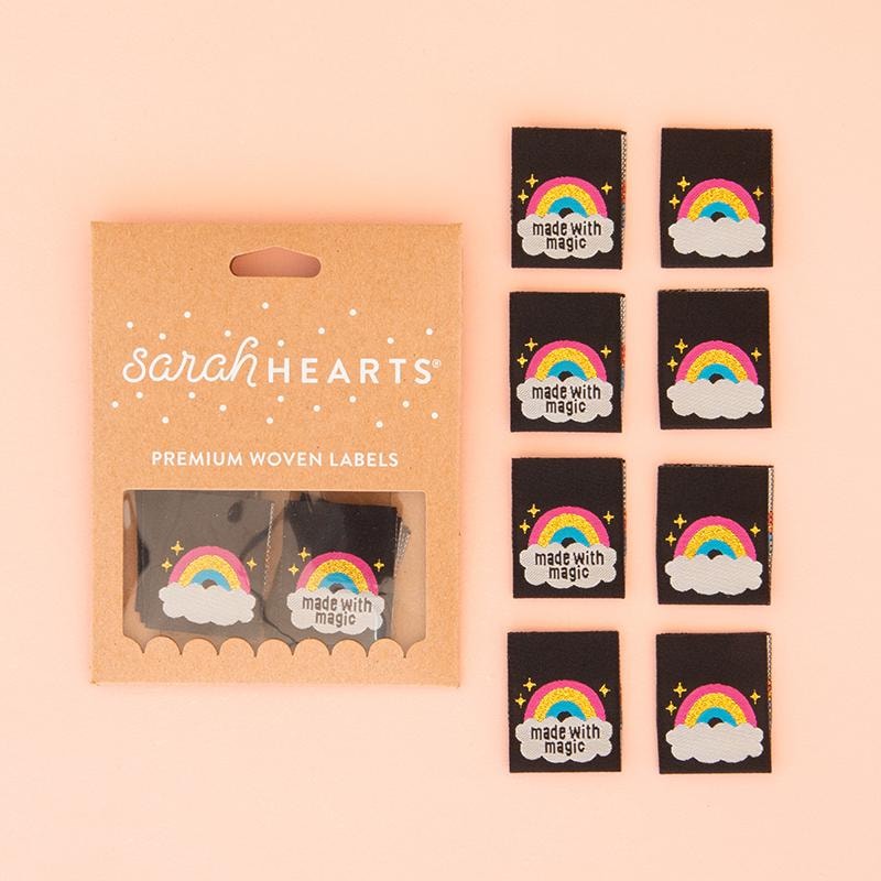 Sew In Labels | Sarah Hearts - Made with Magic - 1-1/4"" x 1"