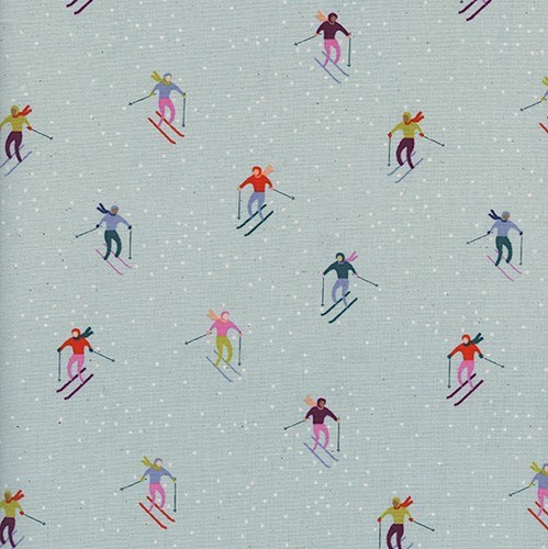 Ski Peeps in Aqua - White Pigment UNBLEACHED QUILTING COTTON