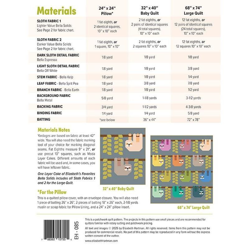 Snuggly Sloths Quilt Pattern | Elizabeth Hartman