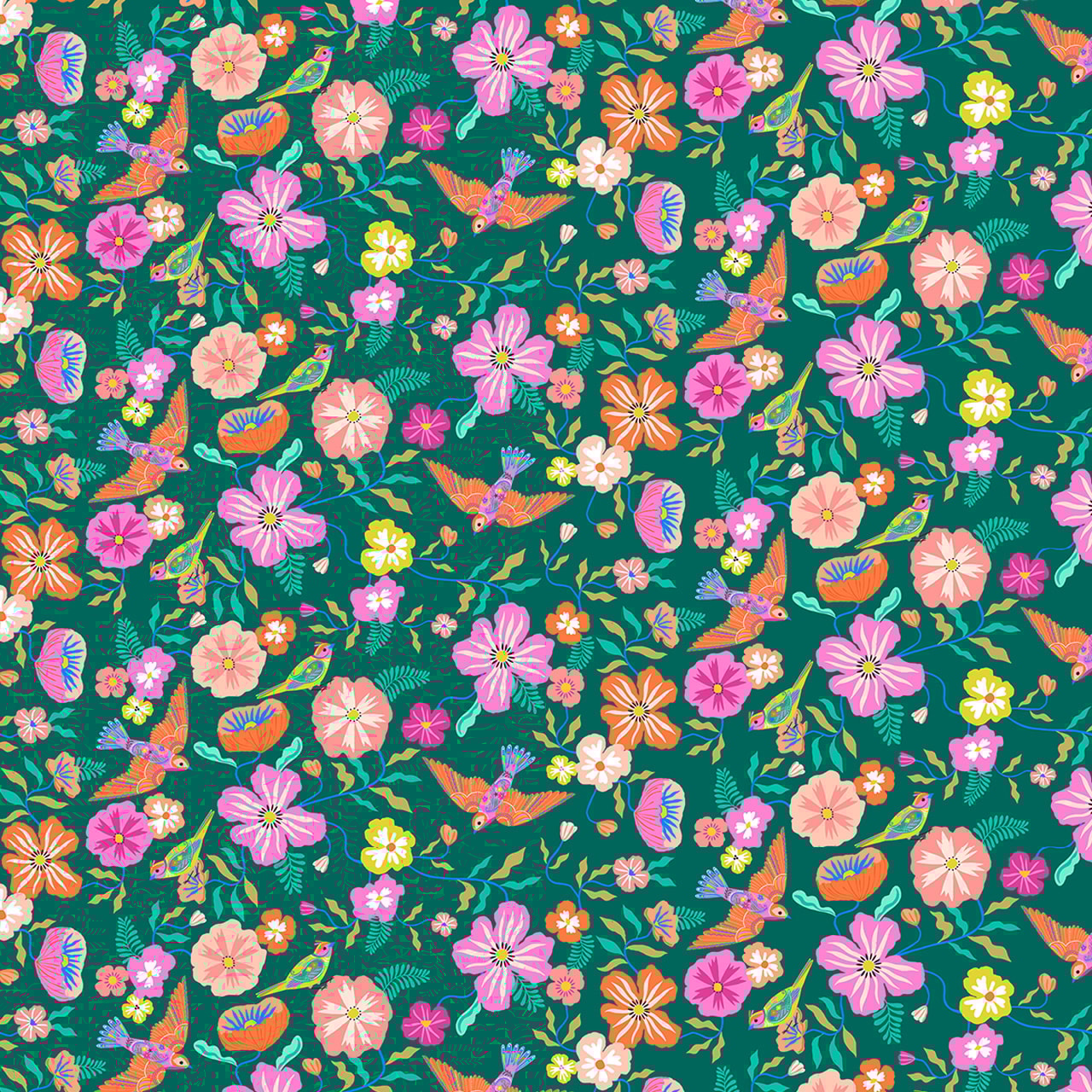 Songbird Garden - Dark Green RAYON