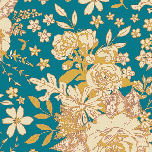 Soulful Floral Universe in Turquiose RAYON