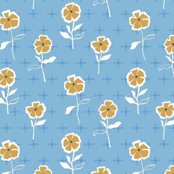 Stencil Flowers RAYON in Blue