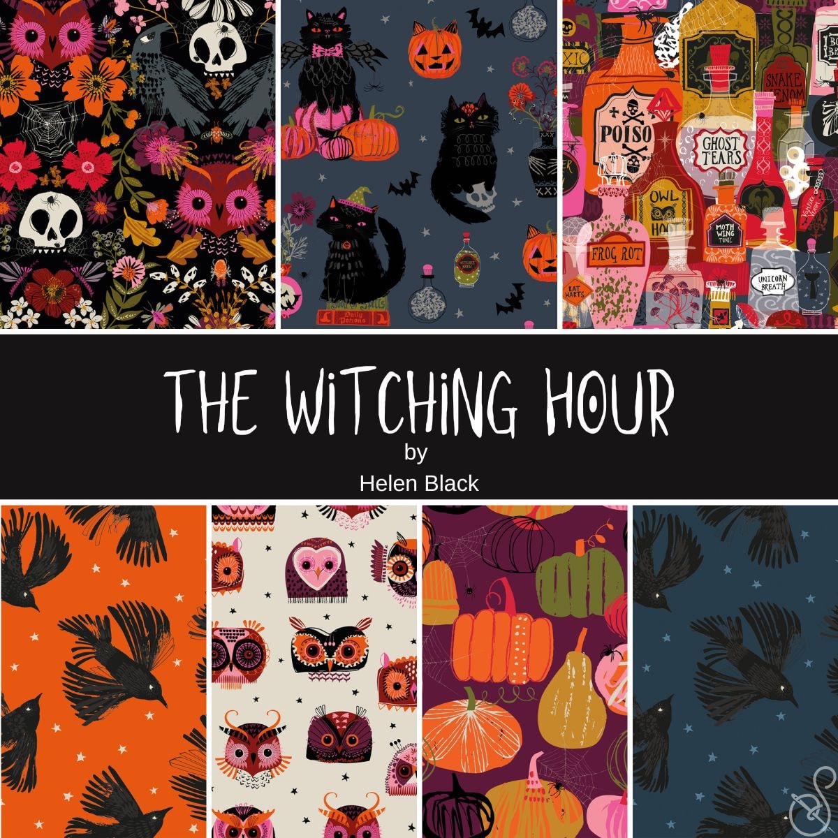 The Witching Hour Fat Quarter Bundle | Helen Black | 7 FQs + 1 Panel