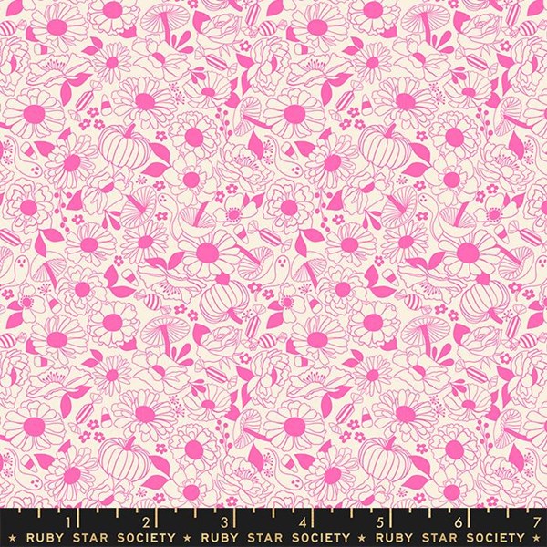 Tiny Frights Halloween Floral - Neon Pink
