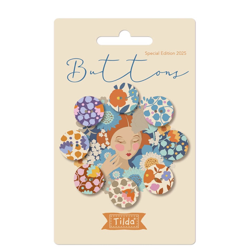 Wallflower Buttons | Tilda Fabrics - Blue/Thistle 16mm Set of 8