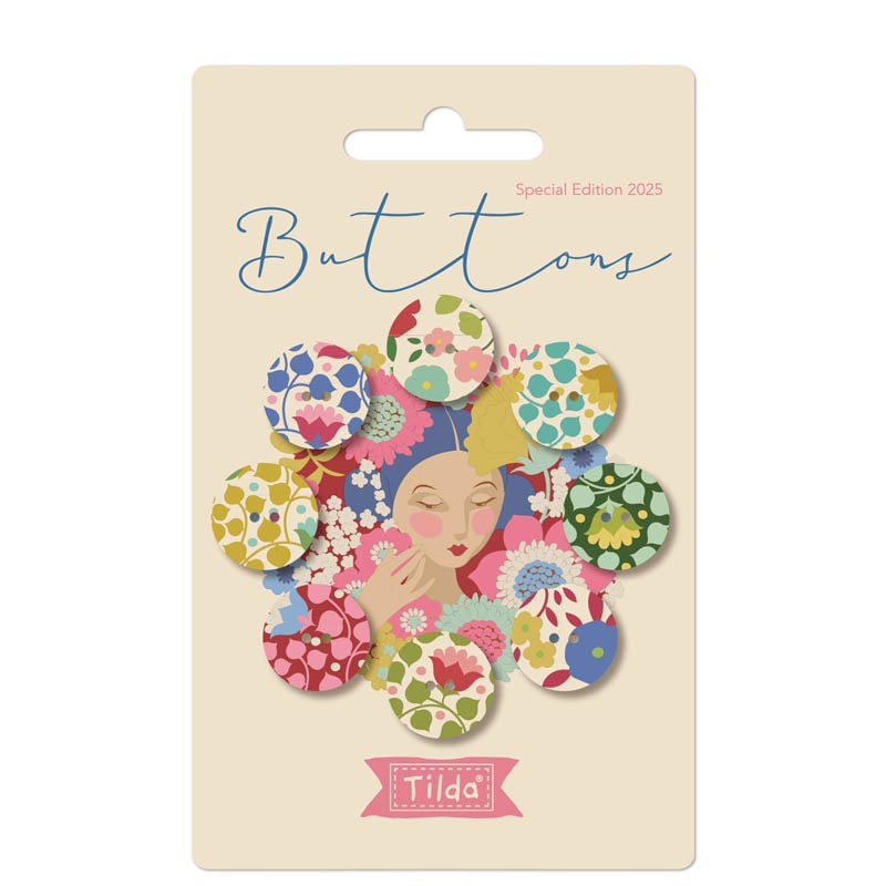 Wallflower Buttons | Tilda Fabrics - Red/Green 16mm Set of 8