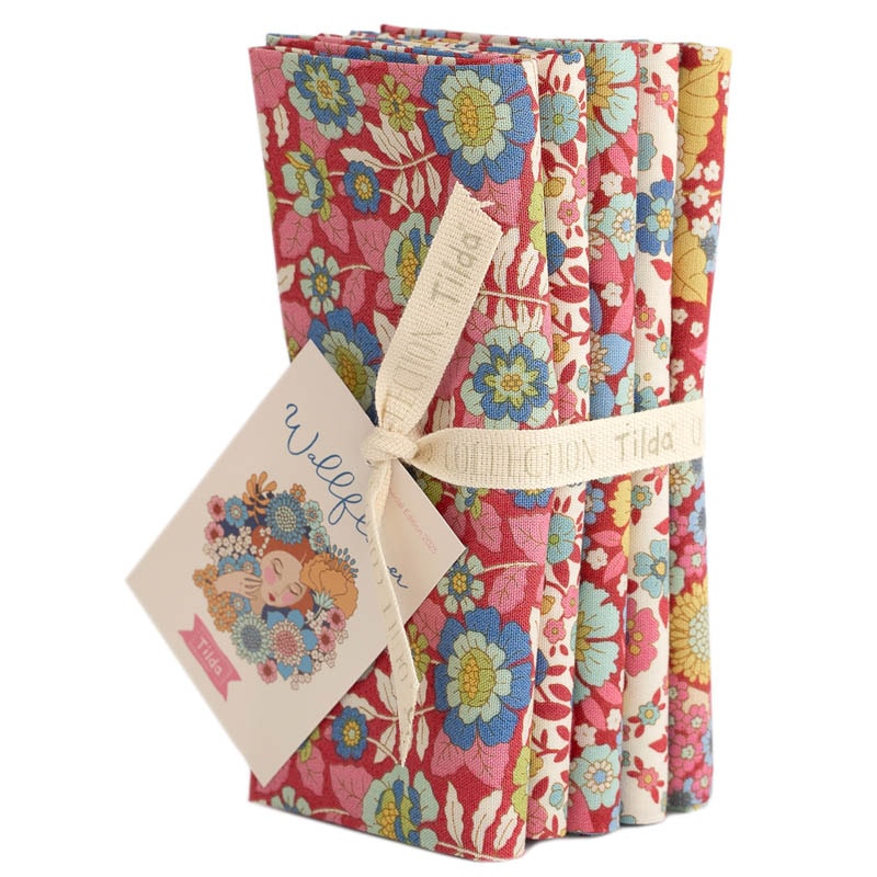Wallflower Fat Quarter Bundle | Tilda Fabrics - Red/Burgundy Colorstory 5FQs