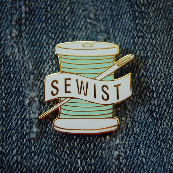 While She Naps Enamel Pins - Sewist 1" Aqua