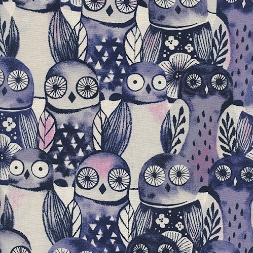 Wise Owls in Night UNBLEACHED QUILTING COTTON