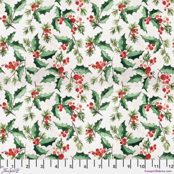 Wonderland Jolly Holly - White FLANNEL